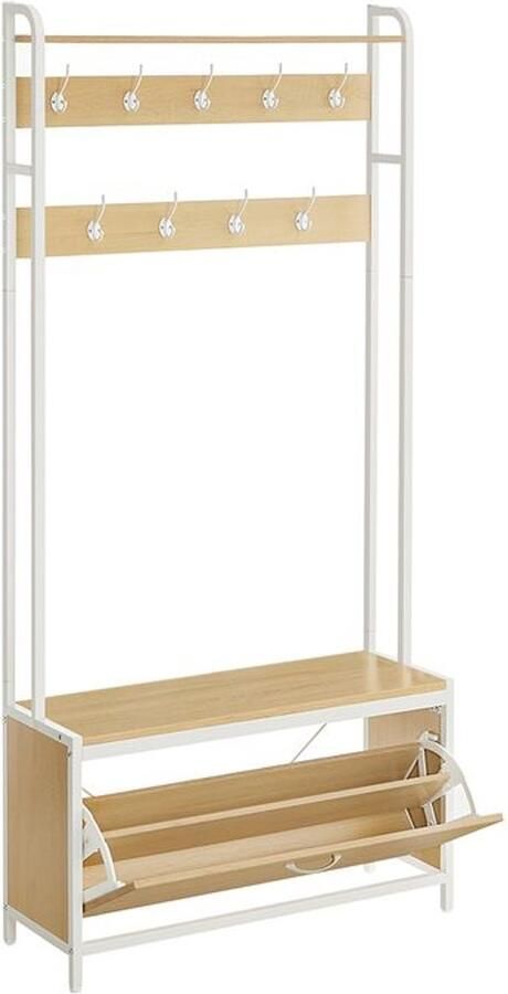 Furnibella -Kapstok met Schoenenkast – Eiken & Wit Stijlvol & Praktisch