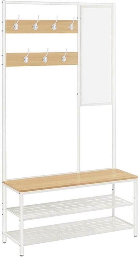 Furnibella -Kapstok met Spiegel – Eiken & Wit Stijlvol en Praktisch