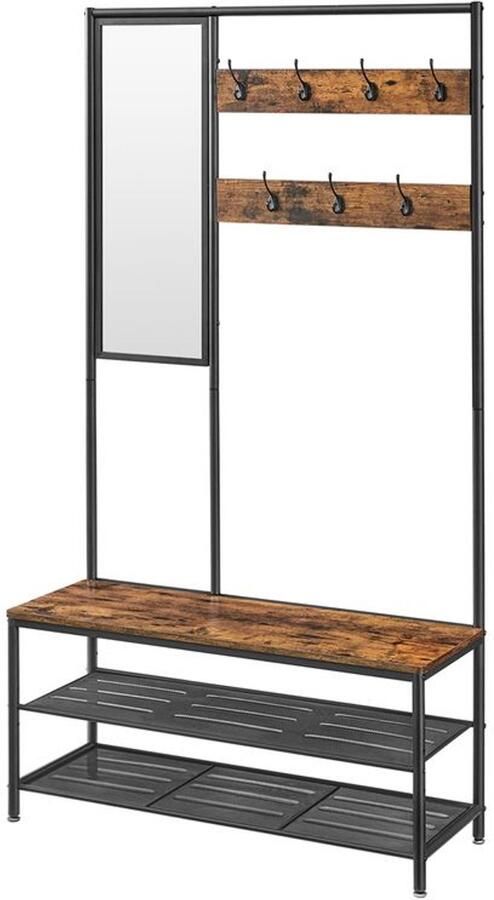 Furnibella -Kapstok met Spiegel – Vintage Bruin & Zwart Stijlvol Design