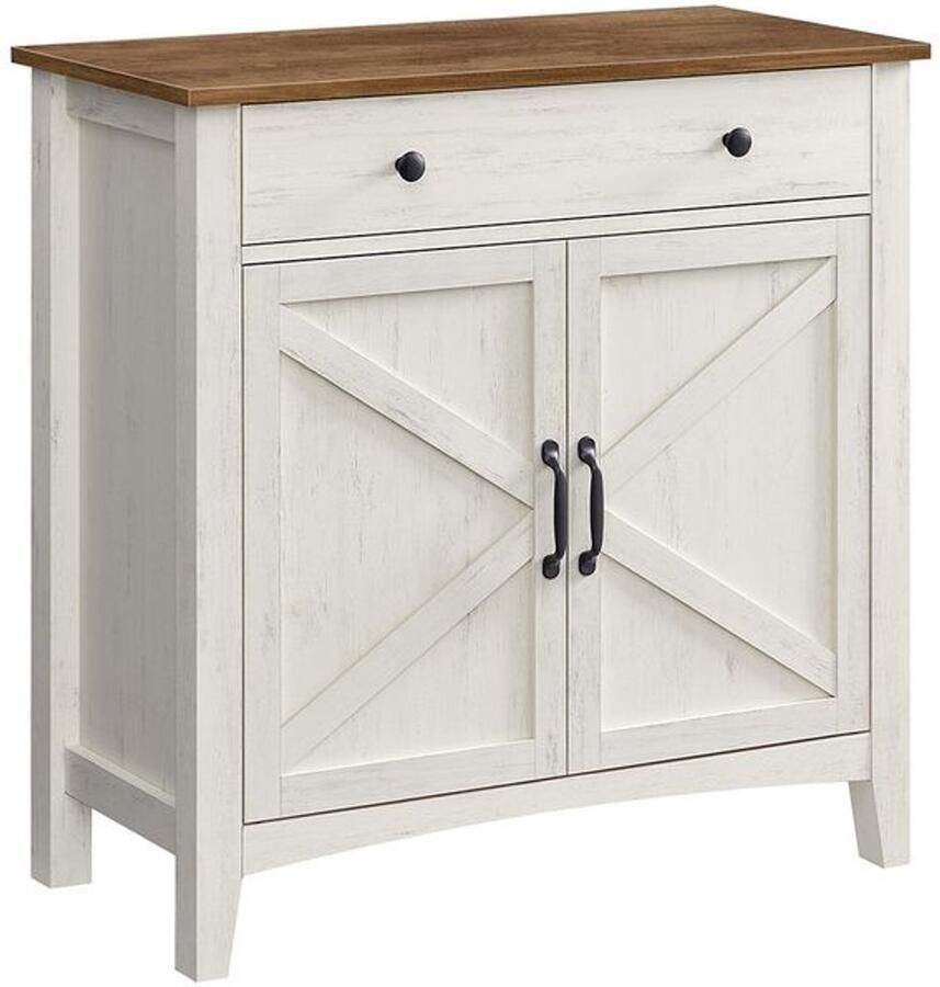 Signature Home keukenkast dressoir met laden opbergkast met deuren Kast verstelbare plank landelijke stijl voor woonkamer keuken eetkamer vintage wit-honingbruin