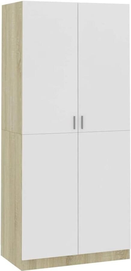 Furnibella Kledingkast Spaanplaat Wit en Sonoma Eikenkleurig Klerenkast Garderobe