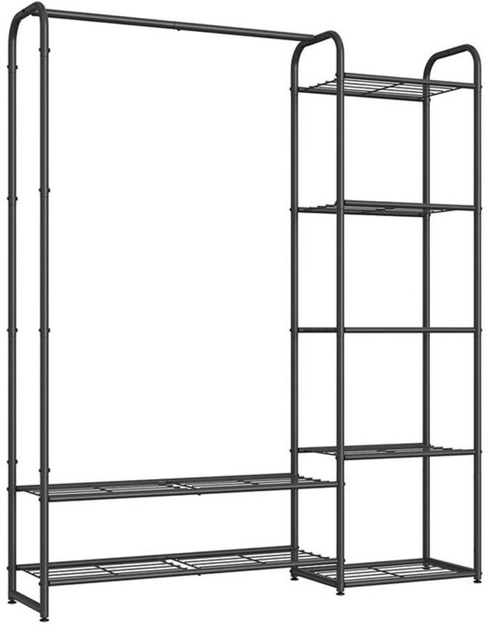 Furnibella -Kledingrek met Planken – 112x29x158 4 cm – Mat Zwart
