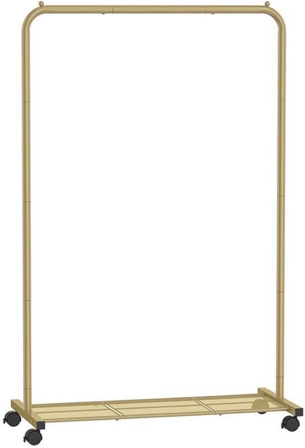 Furnibella -Kledingroede op Wielen – Elegant Design met Goudkleurige Plank