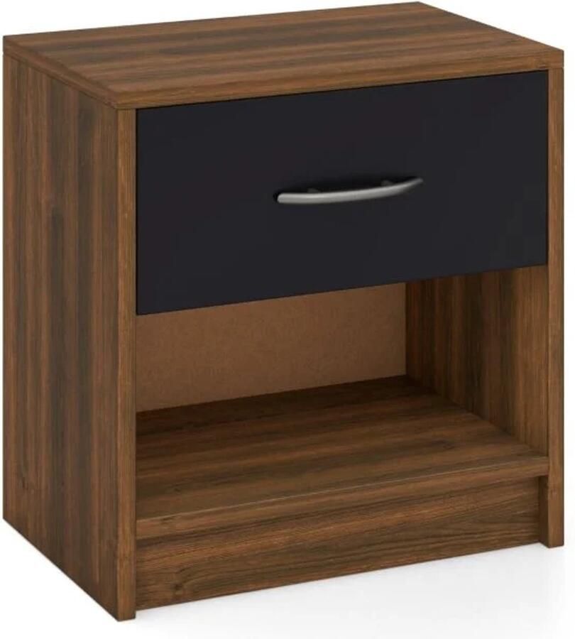 Furnibella -Klein Nachtkastje met Lade en Open Vak (38 5 x 28 x 40 5 cm – Bruin Zwart)