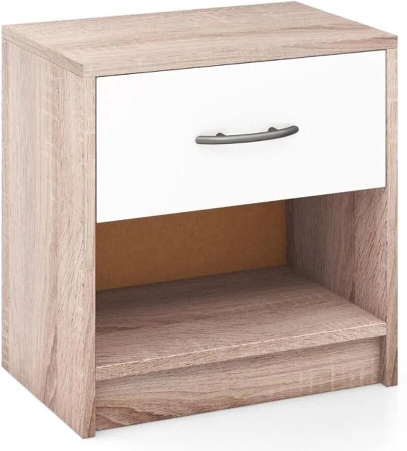 Furnibella Klein Nachtkastje met Lade en Open Vak (38 5 x 28 x 40 5 cm – Natuur Wit)