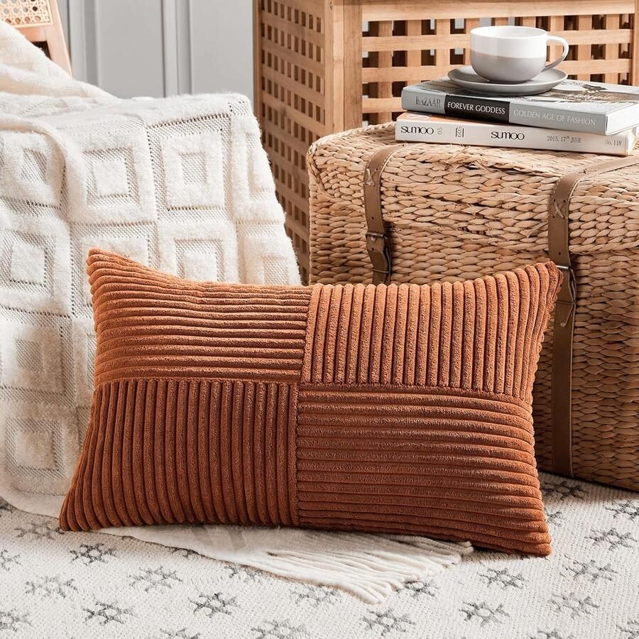 Furnibella -Kussensloop 50x70 cm – bruin Corduroy – Zacht & Boho-Stijl – Decoratieve Kussenovertrek voor Bank Slaapkamer & Woonkamer – 1 Stuk