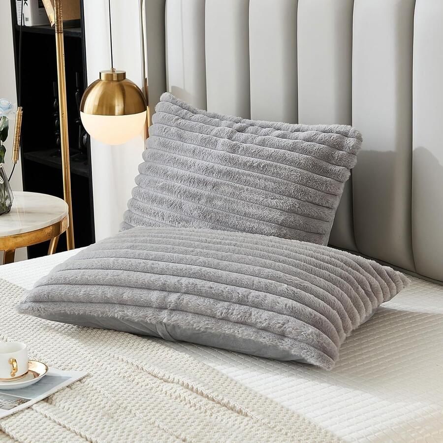 Furnibella -Kussenslopen Set – Grijs – 50x70 cm – 2 Stuks – Voor Bank Sierkussen & Woondecoratie