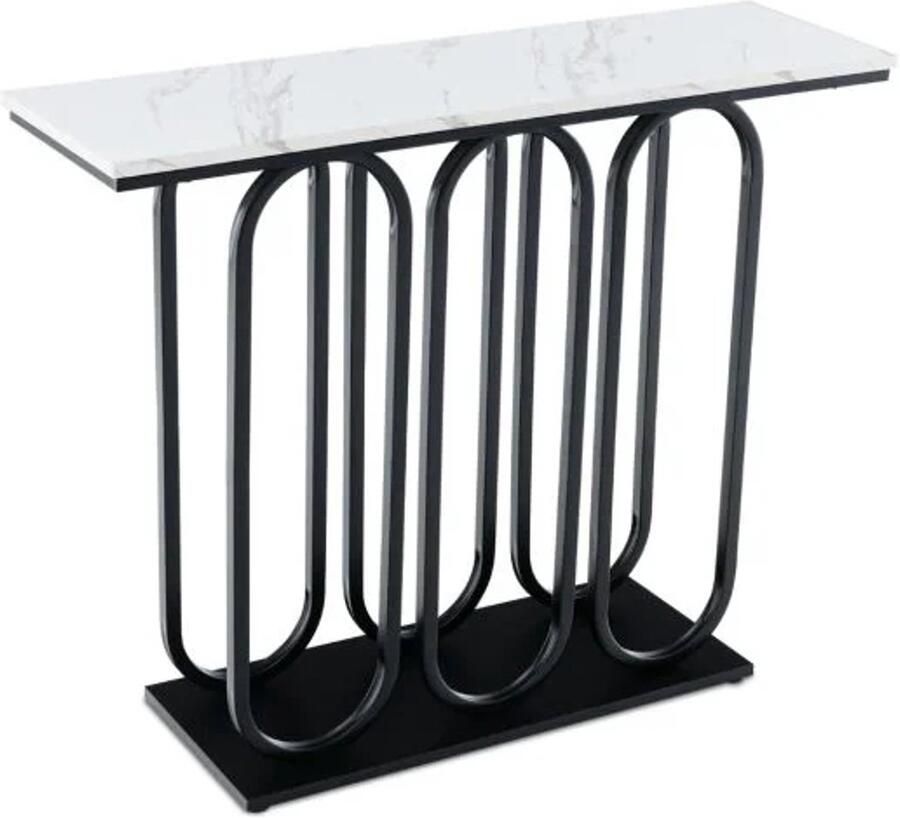 Furnibella -Luxe Consoletafel 100 cm – Kunstmarmer Blad Verstelbare Voetkussens Stabiel Metalen Frame & Anti-Kantelset