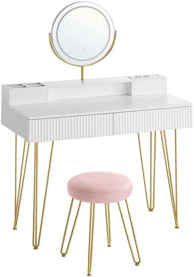 Furnibella Luxe Make-uptafel met LED-Verlichte Spiegel – Wolk Wit Design