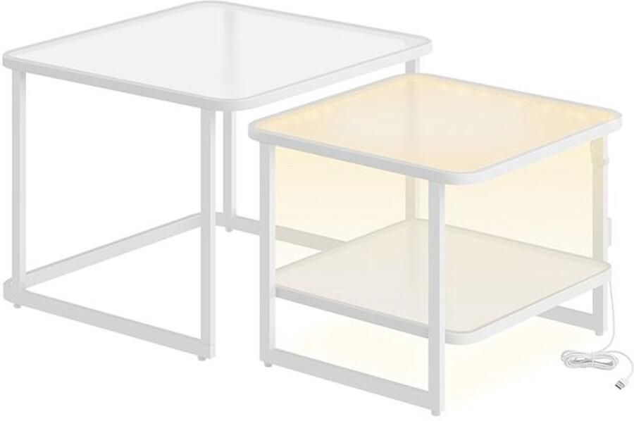 Furnibella Luxe Salontafel Set van 2 met LED-Verlichting – Wolkwit & Parelwit Modern Design