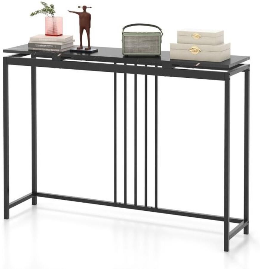 Furnibella -Luxe Zwarte Console Tafel – Kunstmarmer 120x30x90 cm Stijlvol & Duurzaam