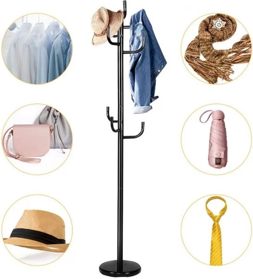 Furnibella -Metalen Kapstok met 8 Haken Zwart 38 x 175 cm Duurzaam Stijlvol en Ruimtelijk