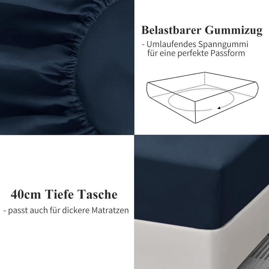 Furnibella Microvezel Hoeslaken 180 x 200 cm – Blauw Voor Boxspring en Waterbed Extra Diepe Pasvorm (Tot 40 cm)