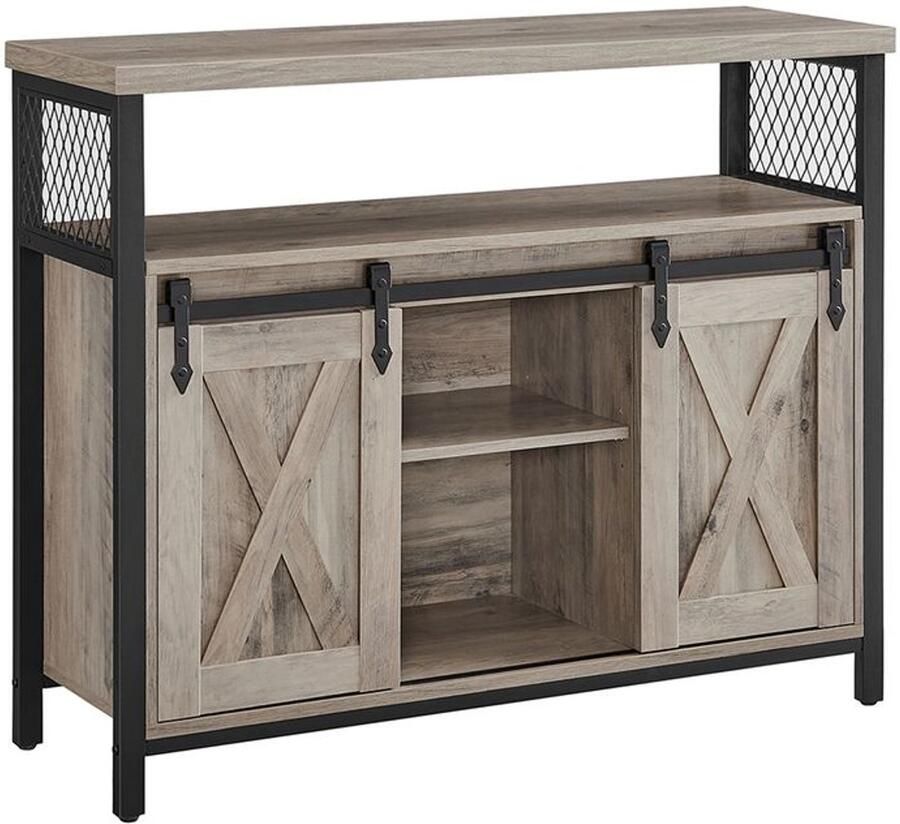 Furnibella -Modern Dressoir met 2 Schuifdeuren in Grijs en Zwart – Stijlvol en Functioneel met Ruime Opbergruimte