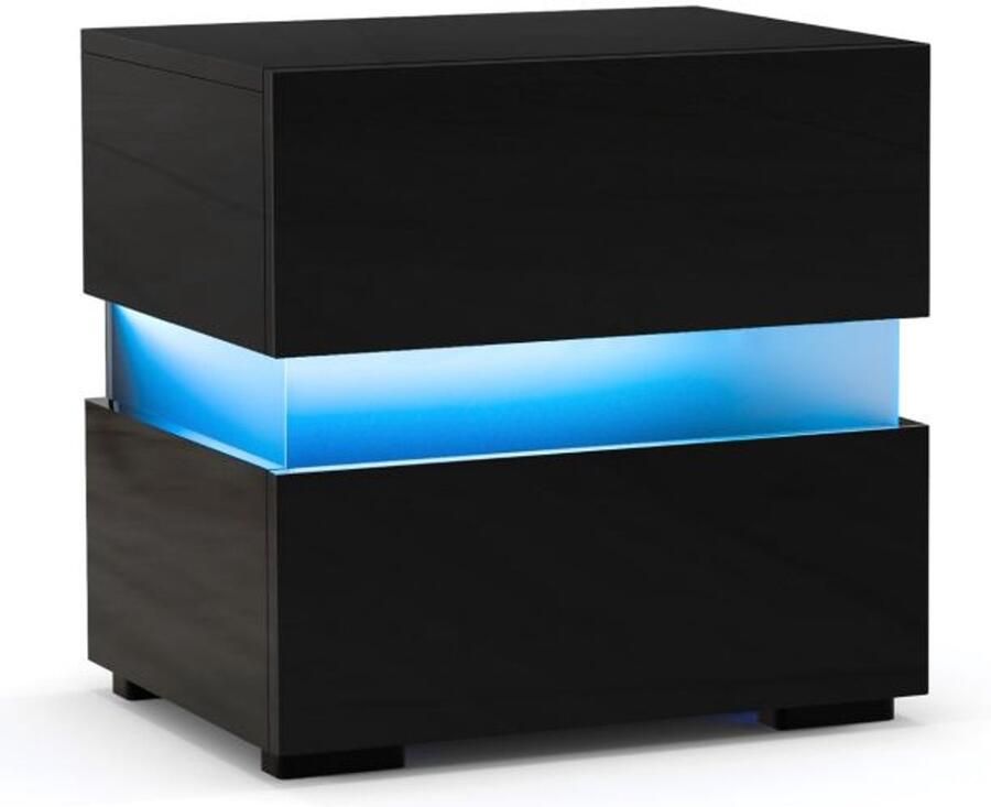 Furnibella -Modern LED Nachtkastje – Set van 1 2 Hoog Design met 2 Lades (Zwart Wit)