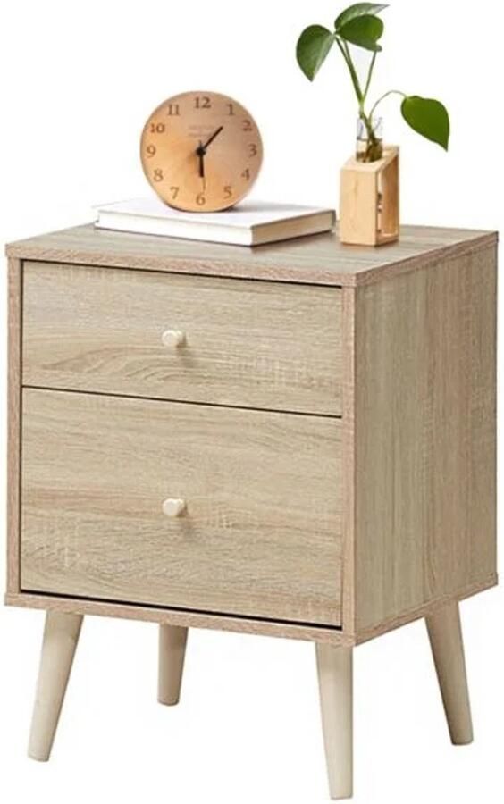 Furnibella Modern Nachtkastje met 2 Lades – Houten Bijzettafel in Eikenhoutlook