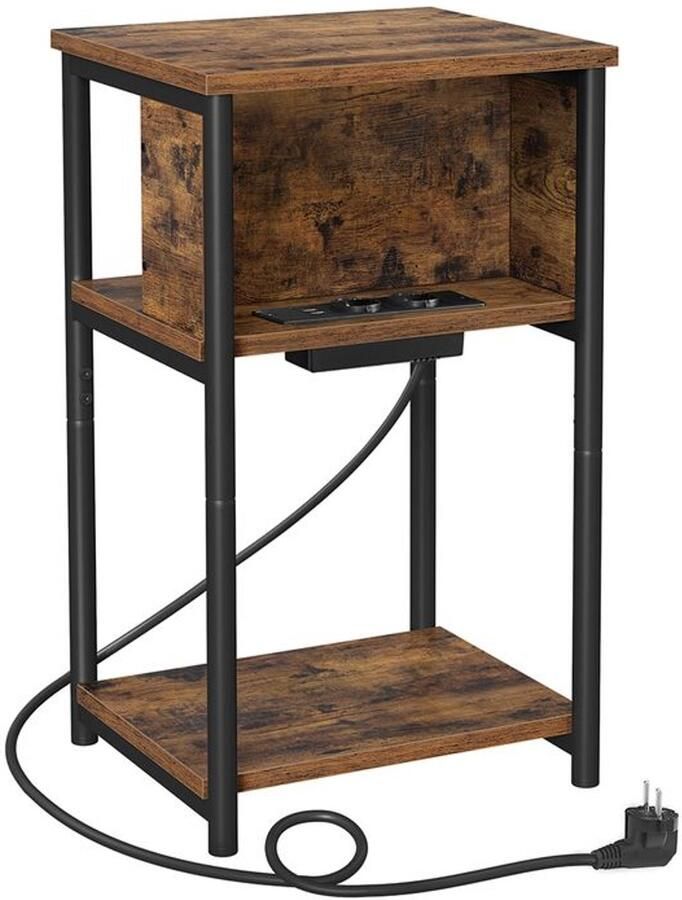 Furnibella -Modern Nachtkastje met Geïntegreerd Stopcontact en USB-oplaadpunten- vintage bruin-zwart