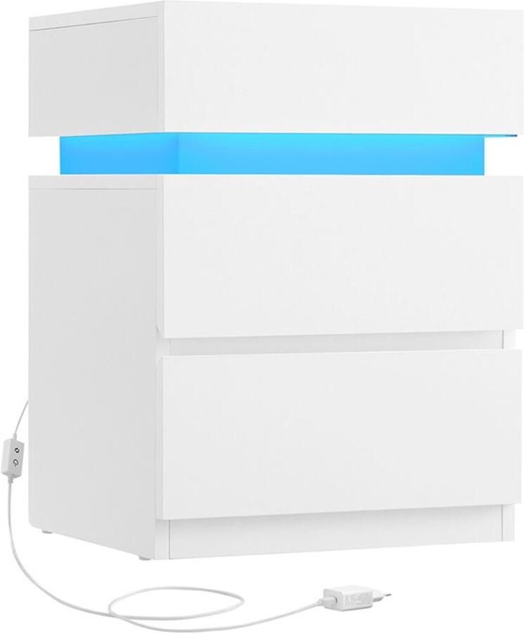 Furnibella -Modern Nachtkastje met Geïntegreerde LED-verlichting en Opbergruimte-WIT