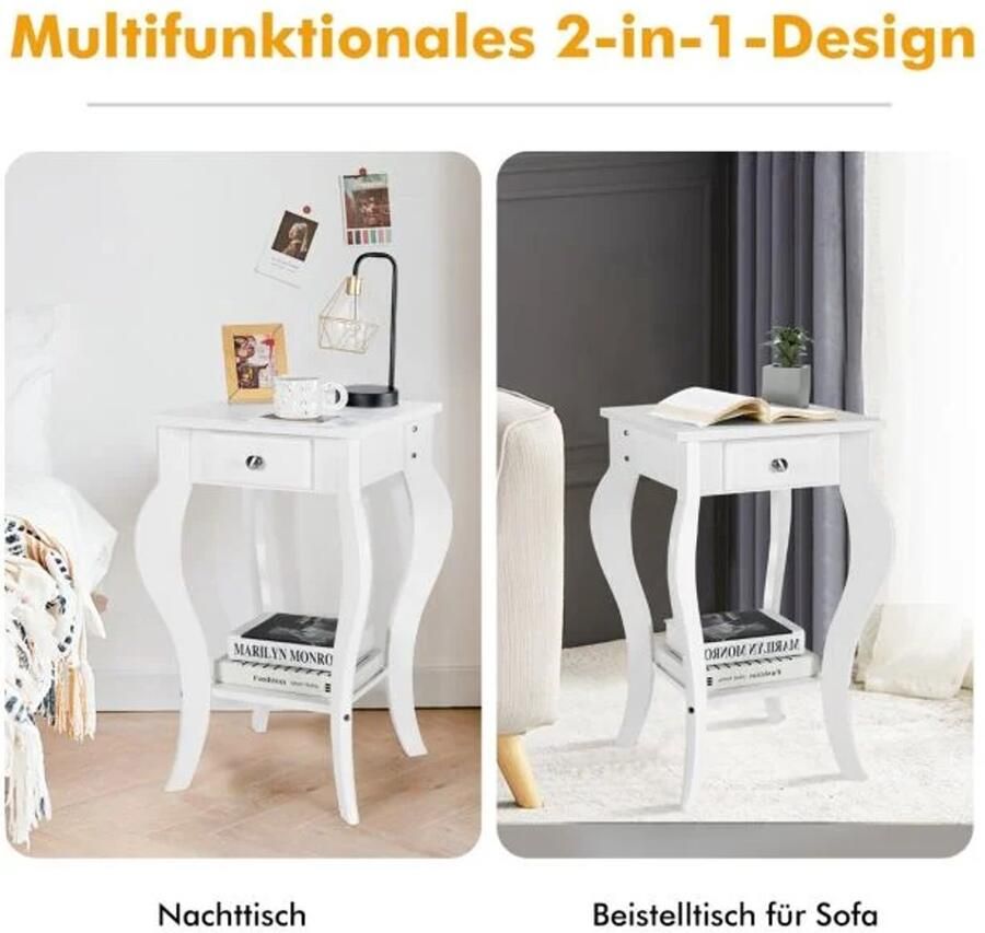 Furnibella Modern Nachtkastje met Lade en Open Plank – Dressoir 38 5 x 38 5 x 60 cm – Wit