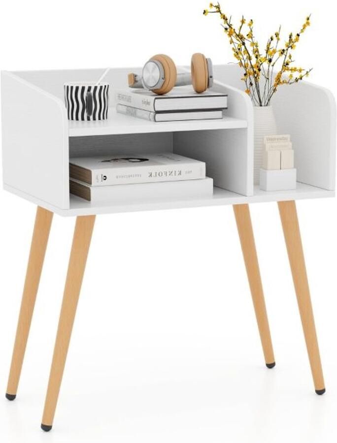 Furnibella -Modern Nachtkastje met Open Vak en Metalen Poten – Stijlvolle Banktafel (50 x 32 x 58 cm Wit)