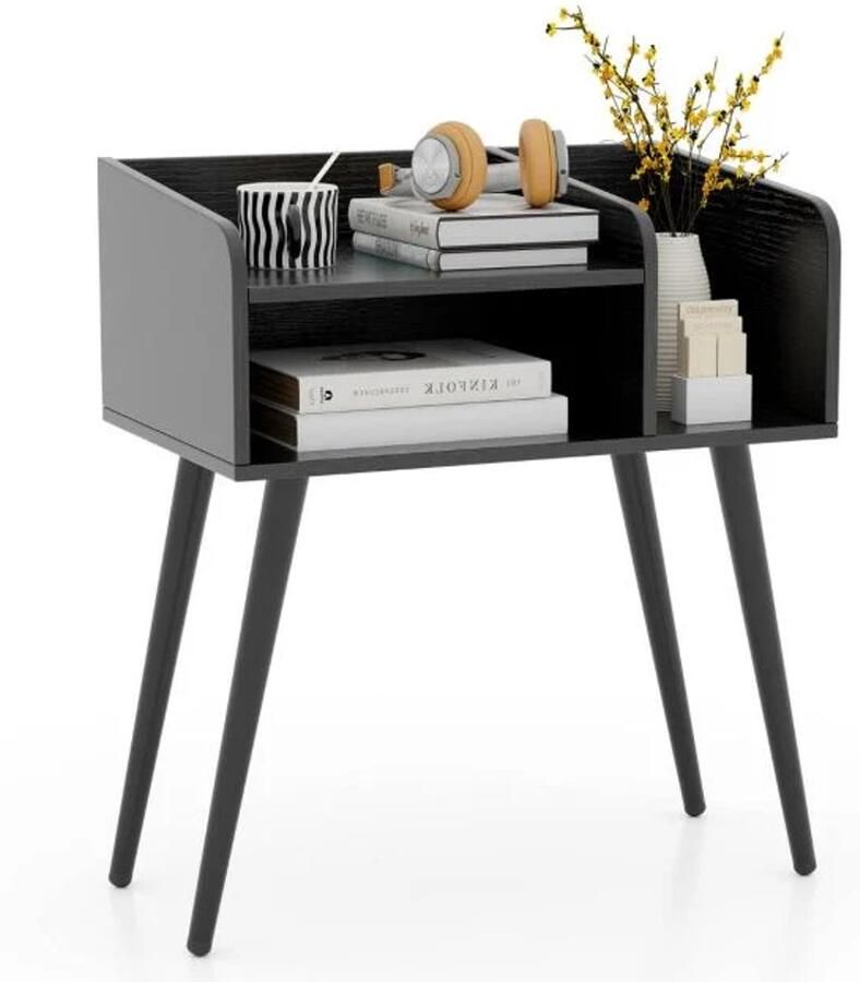 Furnibella -Modern Nachtkastje met Open Vak – Stijlvol Design met Metalen Poten (50 x 32 x 58 cm Zwart)