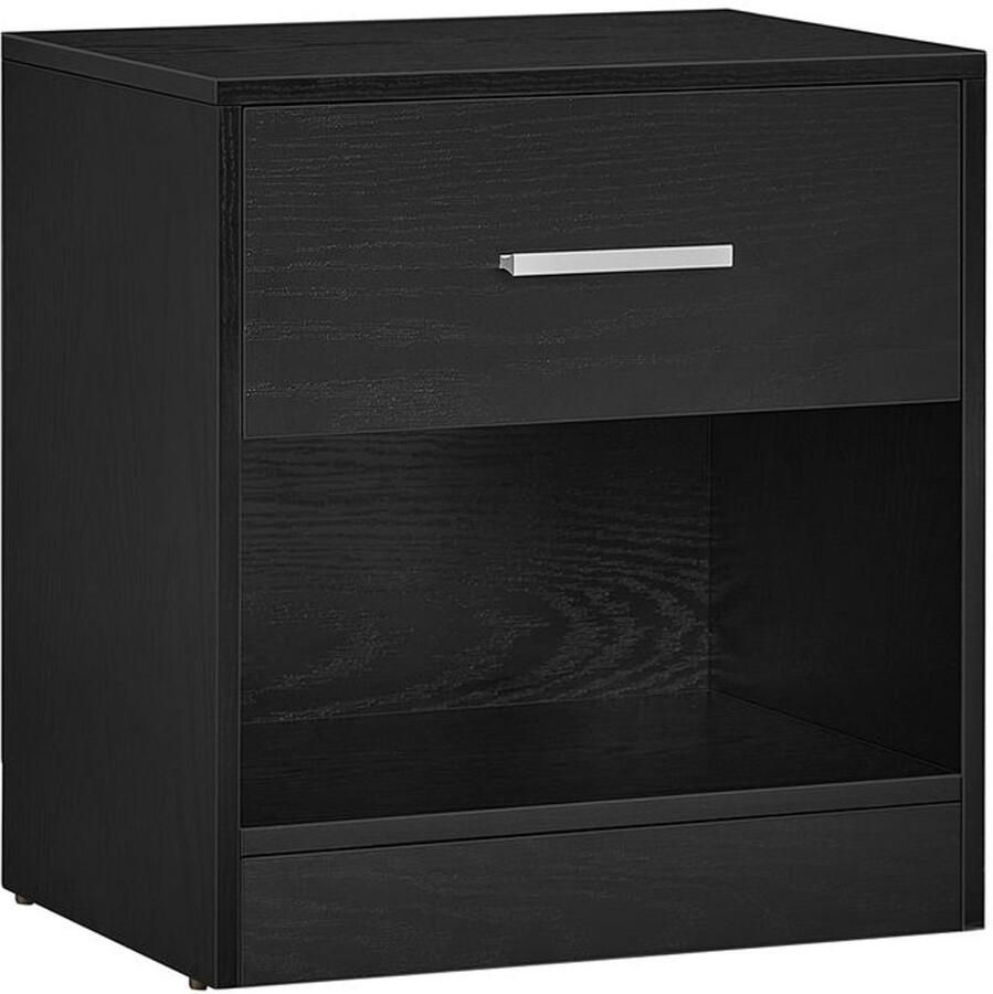 Furnibella -Modern Zwart Nachtkastje met Lade en Open Opbergvak