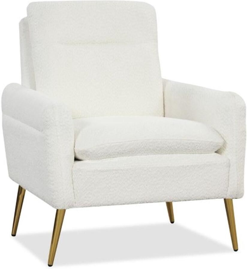 Furnibella Moderne accentstoel – Bekleed met taps toelopende metalen poten en antislip voetkussentjes Wit