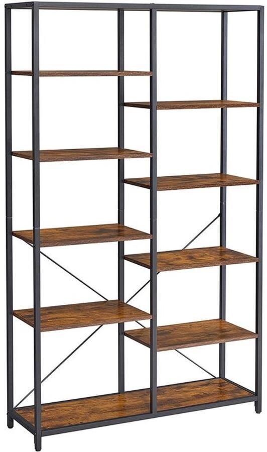 Furnibella Moderne Boekenkast – Open Vakken Stijlvol & Functioneel Ontwerp -Rustiek bruin + zwart