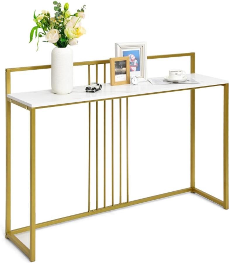 Furnibella -Moderne Consoletafel – 120 cm – Marmer Look – Wit Tafelblad – Goudkleurig Metalen Frame