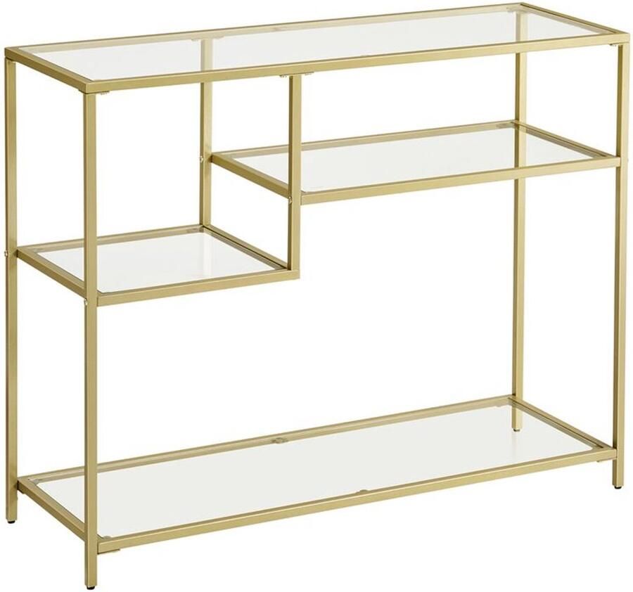 Furnibella -Moderne Consoletafel met Glazen Blad en Metalen Frame -goudkleurig