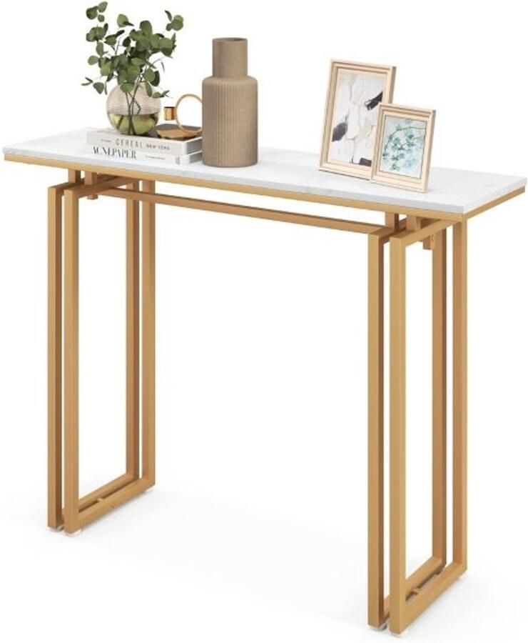 Furnibella -Moderne Consoletafel van 110 cm met Imitatie marmeren Blad Wit en Gouden Accenten – Elegante Hal tafel met Stijlvol Design