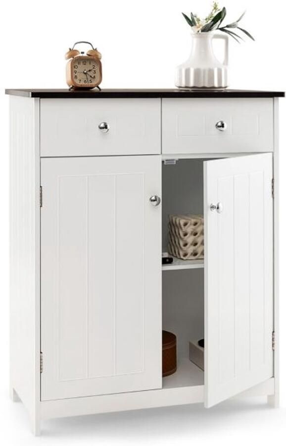 Furnibella Moderne Houten Badkamerkast met 2 Lades 2 Deuren en Verstelbare Plank (Wit)