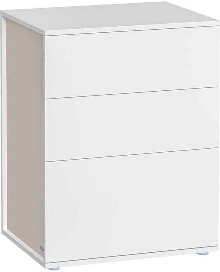 Furnibella Moderne Nachtkastje met 3 Lades – Mat Wit & Cappuccino Beige Elegant en Ruimtebesparend
