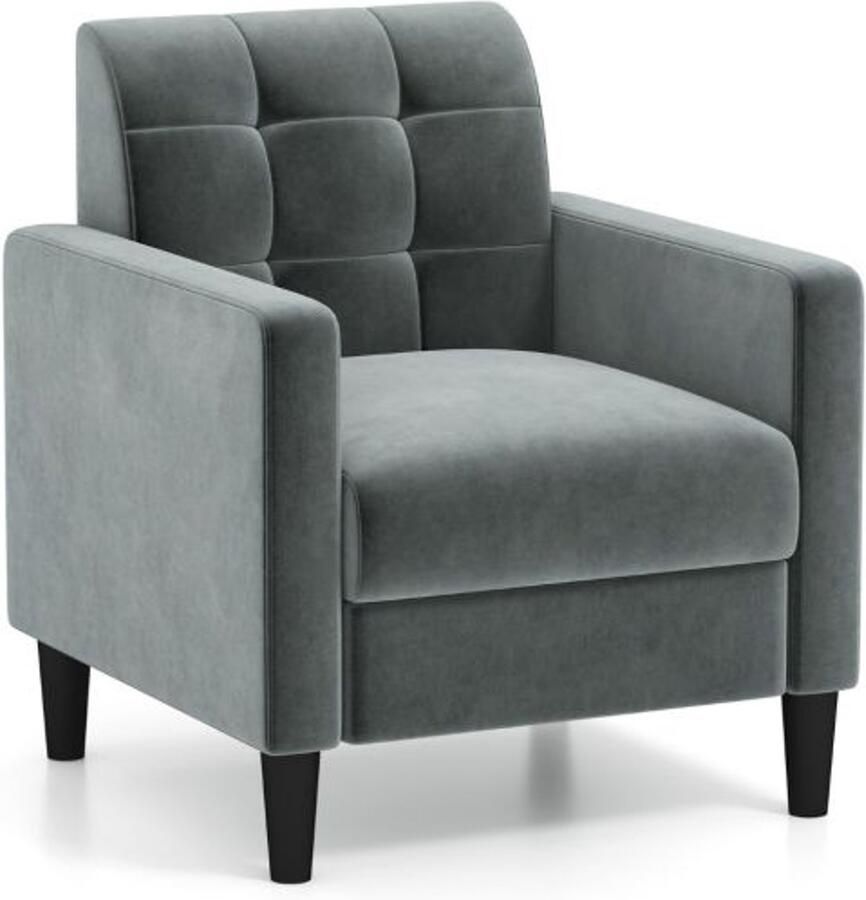 Furnibella -Moderne Relaxfauteuil – Fluwelen TV-fauteuil in Mid-Century Stijl met Gestoffeerde Bekleding (Grijs)