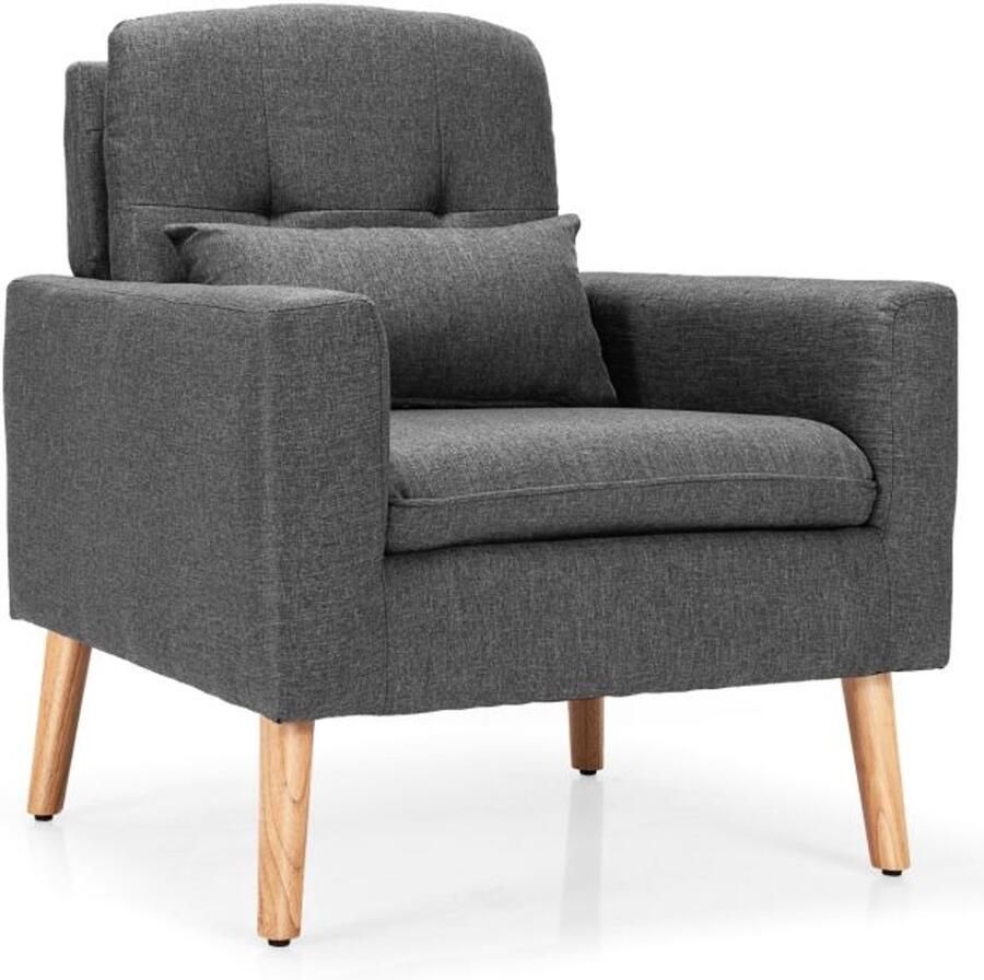 Furnibella Moderne Relaxfauteuil met Armleuningen – Gestoffeerde Eenpersoonsbank met Vloerkussen 73 x 77 x 85 cm (Grijs)