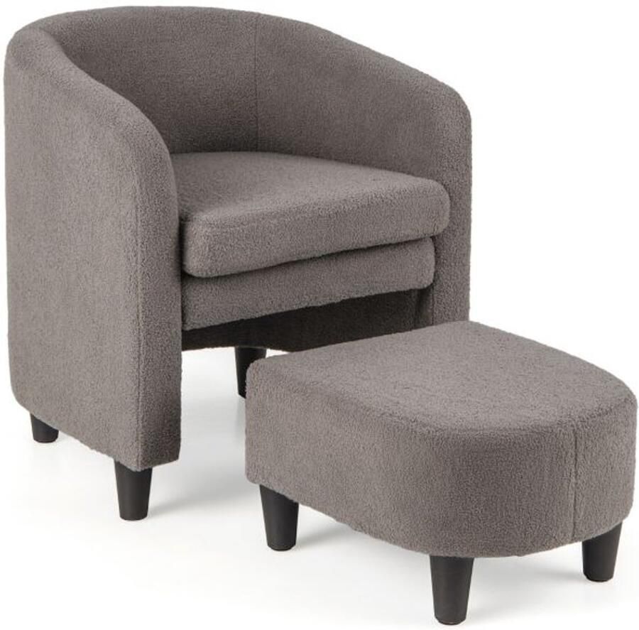 Furnibella -Moderne Ronde Fauteuil met Voetenbank – Gestoffeerde Clubfauteuil in Stijlvol Grijs