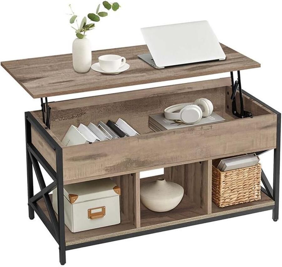 Furnibella -Moderne Salontafel – 50 x 100 x (46 5-62) cm Kameelbruin & Zwart Verstelbare Hoogte