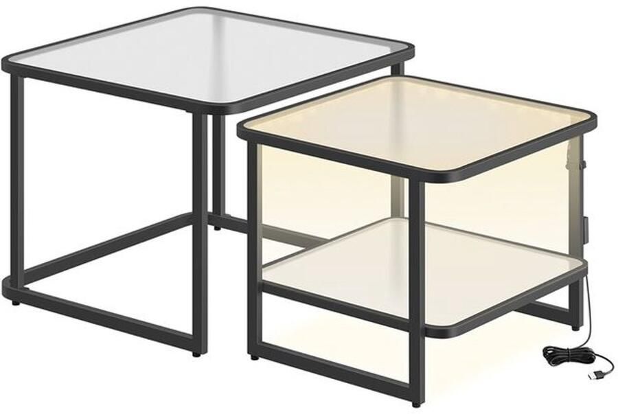 Furnibella Moderne Salontafel Set van 2 met LED-Verlichting – Wolkwit & Inktzwart Stijlvol en Praktisch