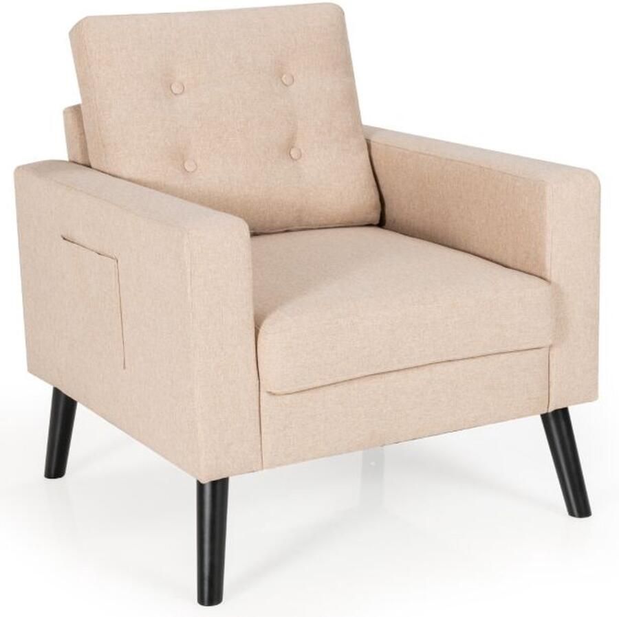 Furnibella -Moderne Wing Chair – Comfortabele Fauteuil met Ruime Zitdiepte Zachte Bekleding & Handige Opbergvakken Beige