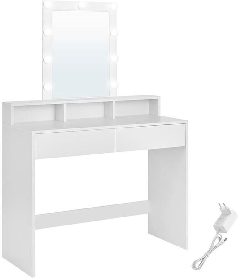 Furnibella Moderne Witte Kaptafel met LED-Verlichting – Stijlvol en Functioneel Wit