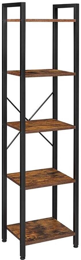 Furnibella _Modulaire Boekenkast met 5 Verstelbare Planken – Duurzaam & Stijlvol Design_vintage bruin-zwart