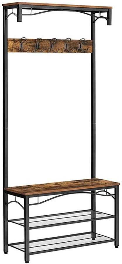 Furnibella _Modulaire Industriële Kledingkast met Geïntegreerd Schoenen rek – Robuust Ruim en Stijlvol_zwart donkerbruin (vintage)