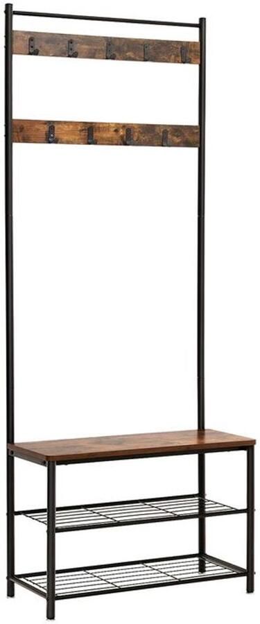 Furnibella _Modulaire Industriële Kledingkast met Geïntegreerd Schoenen rek – Robuust Ruim en Stijlvol_Vintage bruin + zwart