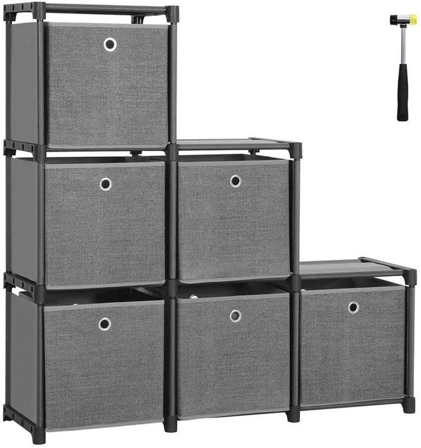 Furnibella _Modulaire Insteekplank met 6 Grijze Kubussen Functioneel en Stijlvol Opslagsysteem voor Thuis of Kantoor