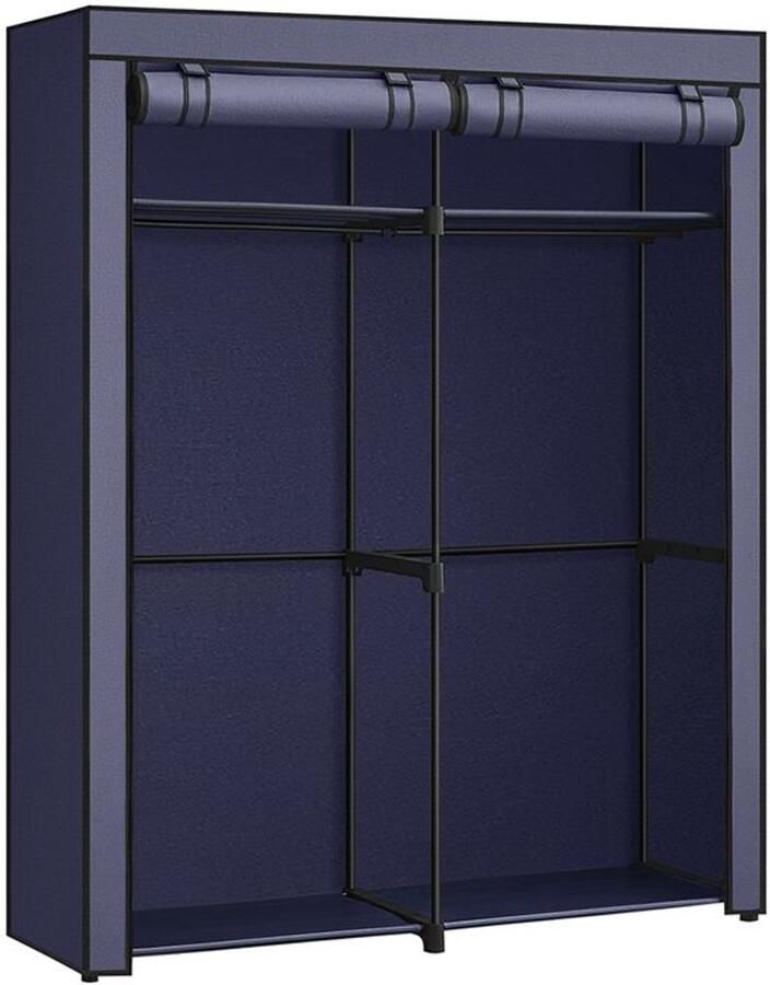 Furnibella _Modulaire kledingkast met 2 kledingroedes verstelbare planken en soft-close deuren_Donkerblauw