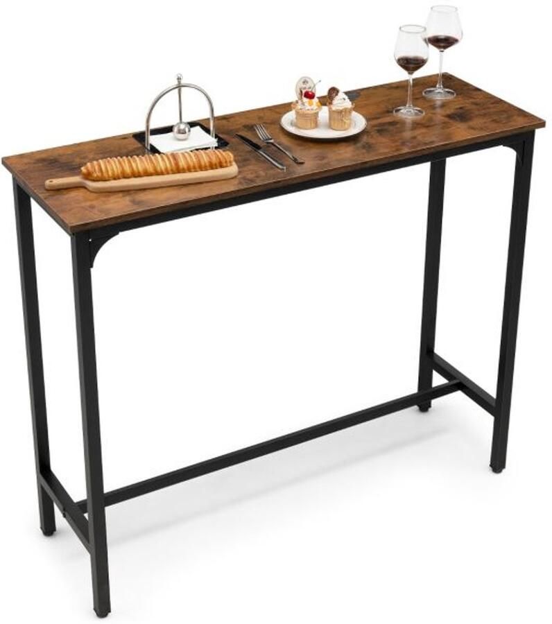 Furnibella -Multifunctionele 2-in-1 Consoletafel & Bar tafel – Industrieel Design Robuust Metaal & Rustiek Hout 120 x 40 x 101 cm
