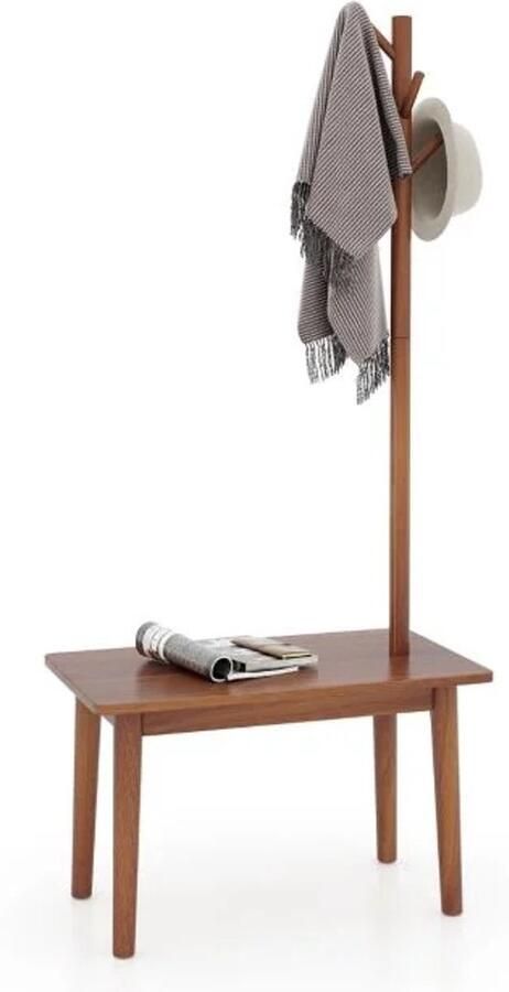 Furnibella -Multifunctionele 3-in-1 Bijzettafel Kapstok en Schoenenbank van Massief Hout – 76 x 43 x 168 cm
