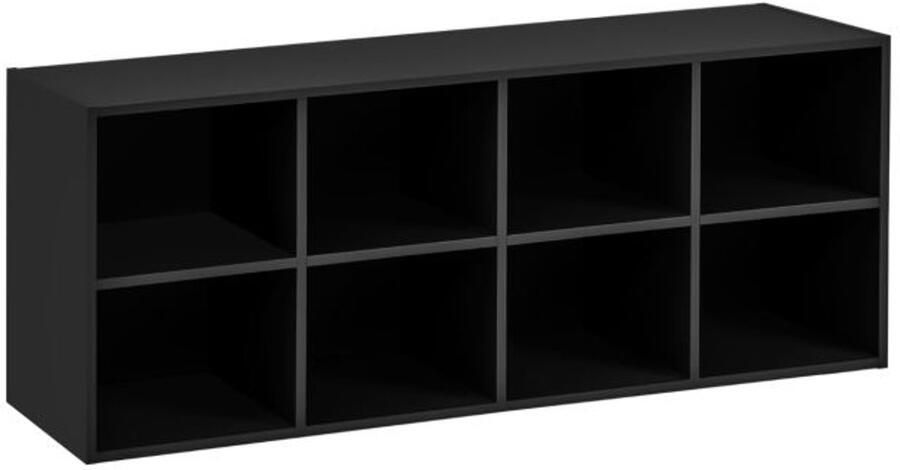 Furnibella -Multifunctionele Houten Slaapbank met Lattenbodem 8 Open Compartimenten en Zwarte Boekenkast – Draagvermogen 230 kg