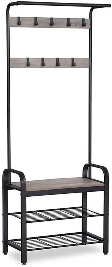 Furnibella -Kapstok met Bankje – Grijs en Zwart Stijlvol en Functioneel Ontwerp