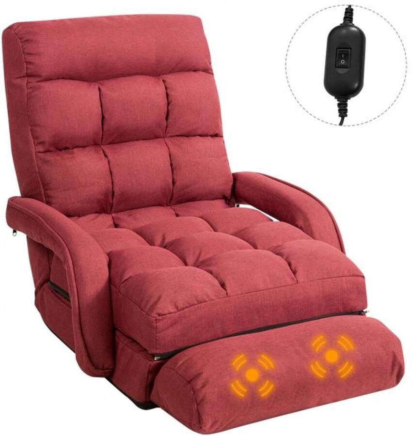 Furnibella Multifunctionele Vloerstoel – Opvouwbare Slaapbank met Armleuningen en Kussens (Rood)